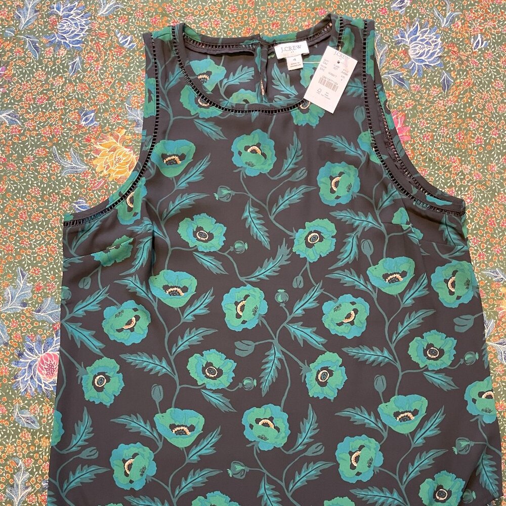 NWT J. Crew Factory Poppy Print black floral sleeveless blouse
